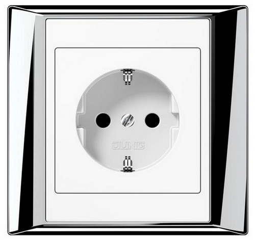 Розетка A plus socket chrome-white, Jung: C заземлением. Материал – пластик Duroplastic / термопластик. Варианты цвета: белый / алюминиевый. Варианты цвета рамки: хром / алюминиевый / антрацит / синий. Класс защиты – IP44. Может использоваться 1-постовая, 2-постовая, 3-постовая, 4-постовая и 5-постовая рамка для горизонтального и вертикального монтажа. Возможны любые комбинации механизмов внутри каждой серии. Установка модели A plus socket chrome-white от фабрики Jung в Минске