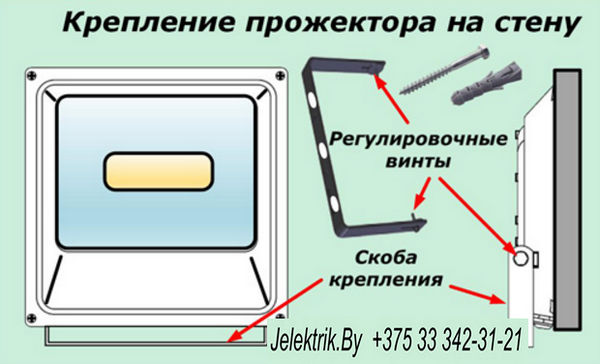 Крепление прожектора на стену Монтаж и подключение уличного освещения